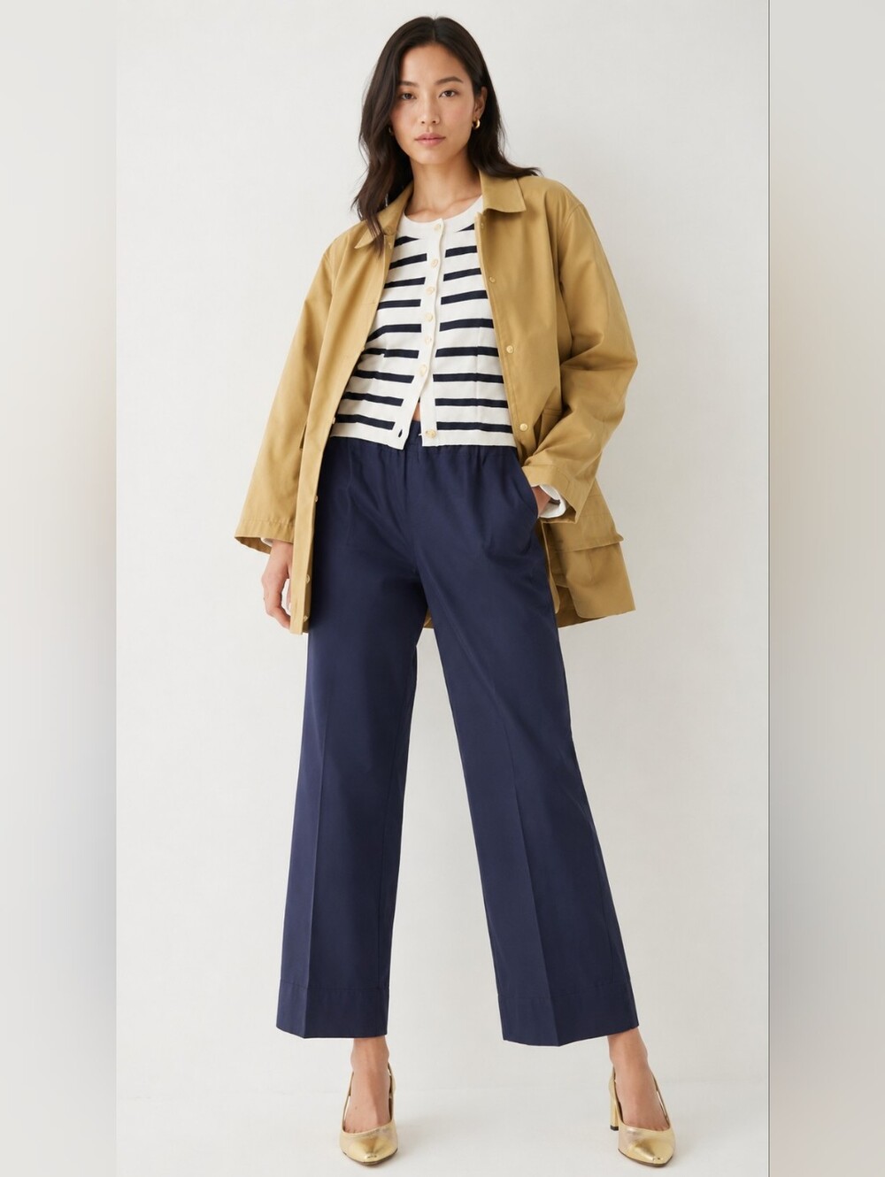 ❤️ J CREW ASTRID WIDE LEG HIGH RISE PULL ON CHINO PANTS, NAVY BLUE, XS